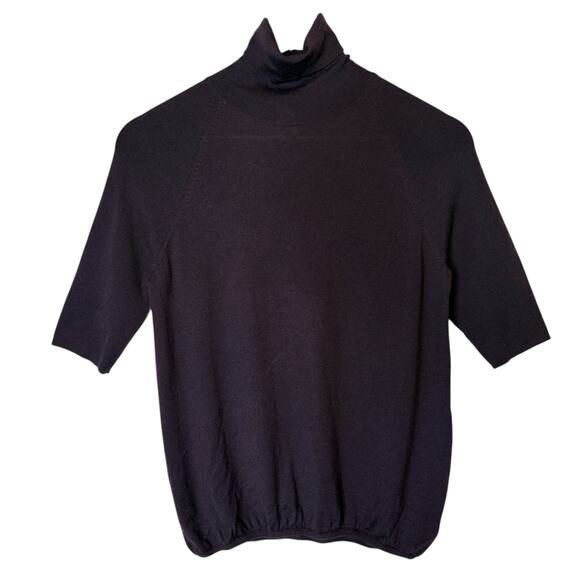 Akris Punto Cashmere Wool Silk Turtleneck Short Sleeve Brown Sweater size 10 - Picture 1 of 4